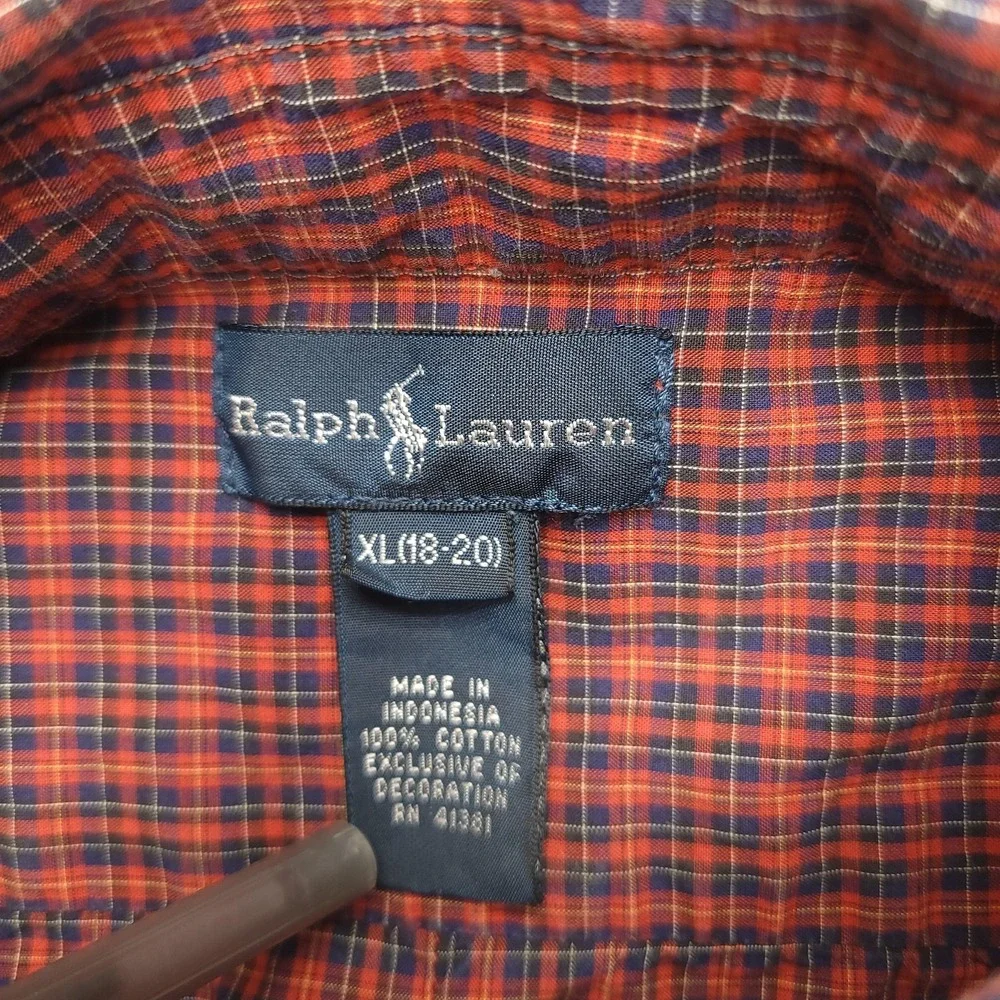 Ralph Lauren Shirt Boys XL 18-20 Red Plaid Long‎ Sleeve Button Down Pony Logo